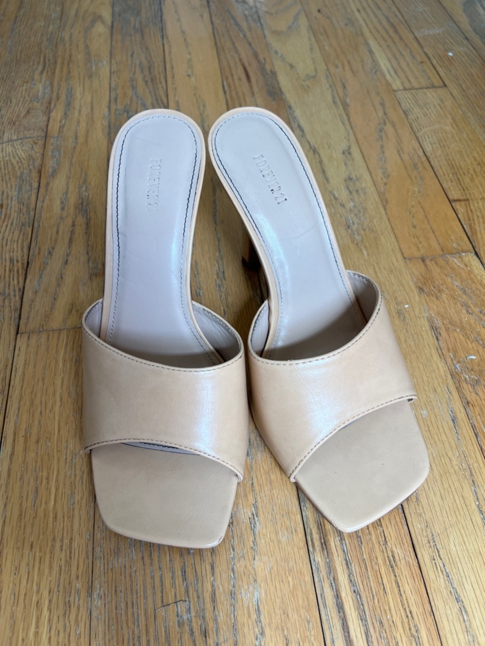 Forever 21 Beige Square Toe Slide Mules